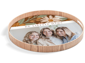 Rond dienblad bedrukt houtlook - 40 cm